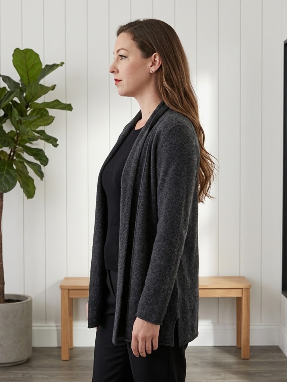 Cynthia Rowley Grey Merino Wool Open Front Cardigan Size Small Quiet Luxury